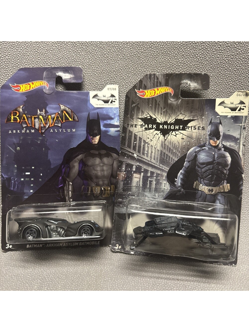 Hot Wheels Batman 75 06 Dark Knight The Bat & 07 Arkham Asylum Batmobile 2014